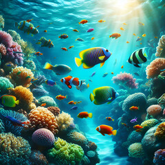 Photo of Colorful Fishes Swimming Gracefully in Turquoise Ocean
