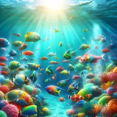 Fototapeta na wymiar Photo of Colorful Fishes Swimming Gracefully in Turquoise Sea