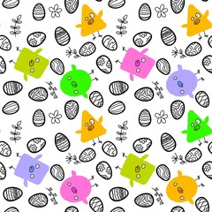 Easter eggs and chicken seamless spring party pattern for wrapping paper and fabrics and linens and kids