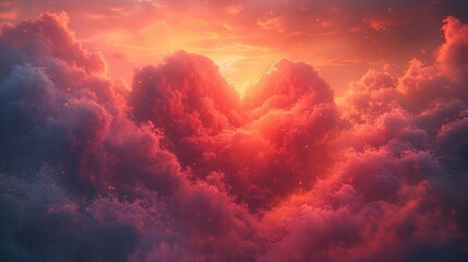 Na niebie widoczny jest romantyczny obłok w kształcie serca. - obrazy, fototapety, plakaty