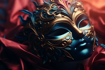 Zelfklevend Fotobehang Carnival mask, ornate and elaborate facial covering worn during festive occasions, celebrations, intricate patterns, vibrant colors, and decorative elements, colorful elegant luxury. © Ирина Батюк