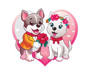 cute dog couple characters in love valentine's day vector illustration