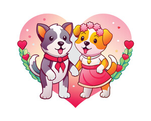 Obraz na płótnie Canvas cute dog couple characters in love valentine's day vector illustration