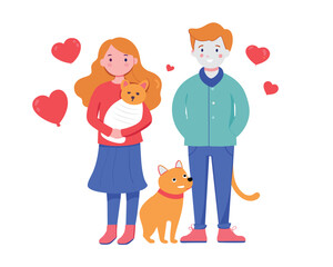 happy family valentine's day flat design vector illustration