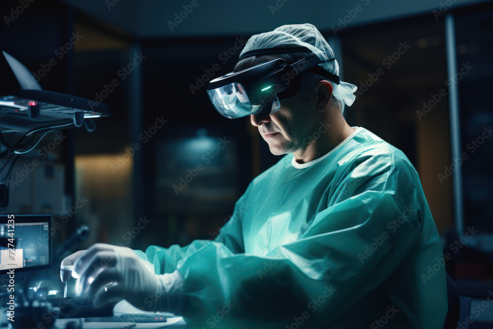 Aufkleber a doctor using virtual reality to simulate surgery, showcasing the use of advanced technology in med