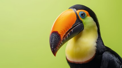 TKeel-billed Toucan, Ramphastos sulfuratus, bird with big bill close up on green background


