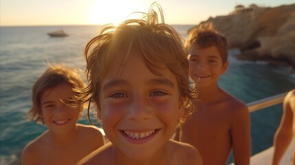 Group of Kids Standing Together by the Ocean