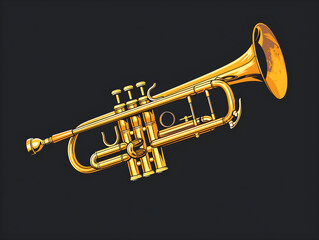 Obraz na płótnie Canvas Golden Brass Trumpet Illustration on Solid Black Background - Elegant Wind Instrument for Classical and Jazz Music Concept, Artistic Musical Expression