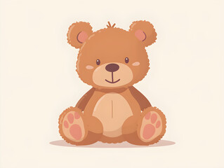Cute Cartoon Teddy Bear Illustration with Soft Brown Shades and Friendly Smile - Perfect for Children's Books and Kindness Concept