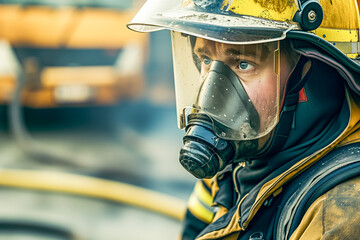Fototapeta premium Brave firefighter during training session, emphasizing the importance of preparedness and prevention