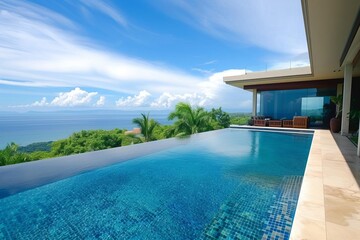 Fototapeta premium Luxurious infinity pool overlooking a breathtaking ocean view