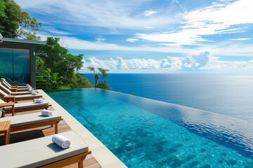 Fototapeta premium Luxurious infinity pool overlooking a breathtaking ocean view