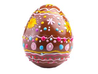 Uovo di Pasqua di cioccolato PNG  decorato a mano con un motivo floreale, decorazioni di pasticceria,  sfondo bianco scontornabile