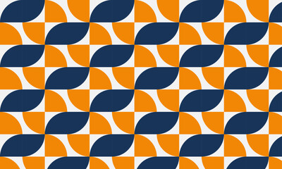 Seamless modern Bauhaus vector abstract seamless geometric pattern with semicircle andgeometric curved shapes in retro Scandinavian style blue orange colors
