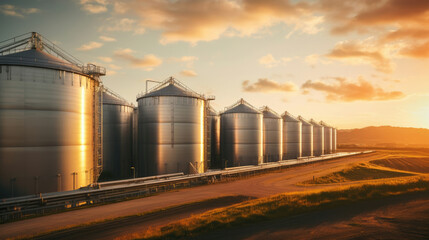 Obraz premium Silo building farming agricultural storage structure tank wheat steel grain metal