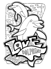 Ocean animals coloring book page. Colouring pages set for adults and kids. Funny cute sea creatures, fish. Under water life. Vacation holiday theme. Hand drawn illustration, cartoon style line drawing