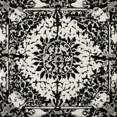 Fototapeta premium black and white background Turkish decorative tile plate pattern with a square shape and a black and white tone 