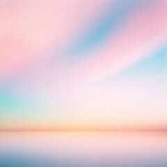 Paisaje de Amanecer, cielo en tonos rosa suave degradados  y un lago rosado que refleja el cielo matutino. - obrazy, fototapety, plakaty