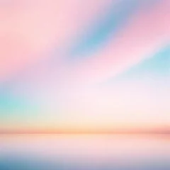 Foto op Plexiglas Paisaje de Amanecer, cielo en tonos rosa suave degradados  y un lago rosado que refleja el cielo matutino. © Alejandra