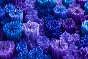 Scented candles in purple and blue emit decorative hues. Generative AI -