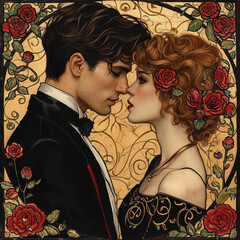 couple with roses art nouveau
