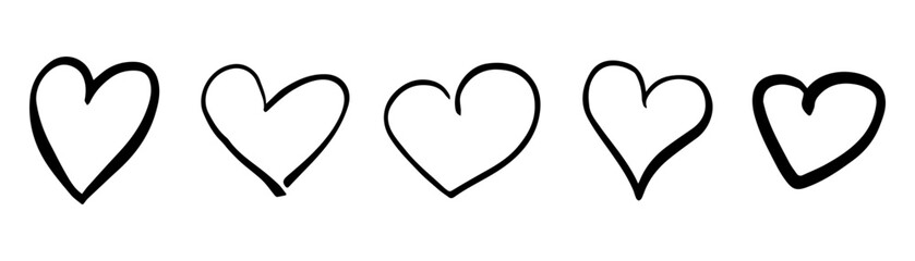 Heart doodle. Valentine day icons. Sketch drawing love hearts. Romantic wedding set. Stock Vector
