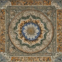 Fototapeta premium detail of the ceiling of the mosque A Turkish decorative tile plate background with a detailed and elegant texture and a variety of color 
