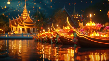 Fototapeta na wymiar Thai style candle light festival in the temple,Thailand.
