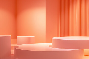 Illustration of a peach colored multilevel podium. Mockup for products