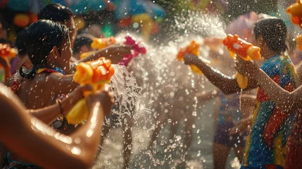 Fototapeten People splashing water at Songkran festival in Thailand © Petrova-Apostolova