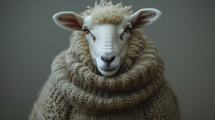 a sheep in a wool sweater