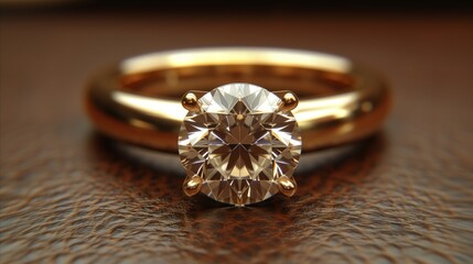 Close-Up of Diamond Engagement Ring on Wooden Surface