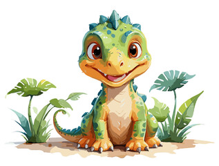 Fototapeta premium Children Dinosaur Watercolor Illustration