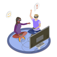 3D Isometric Flat Vector Set of Video Game Scenes, Gaming Entertainment and Leisure. Item 1