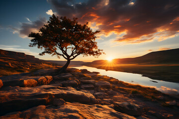 Hiking in the Utah mountains. Fantastic sunset. United States.