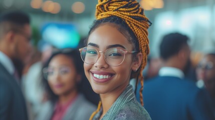 Smiling Young Woman With Braided Hair at an Indoor Event