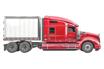 side view cargo truck isolated on transparent background ,trailer truck png ,generative ai