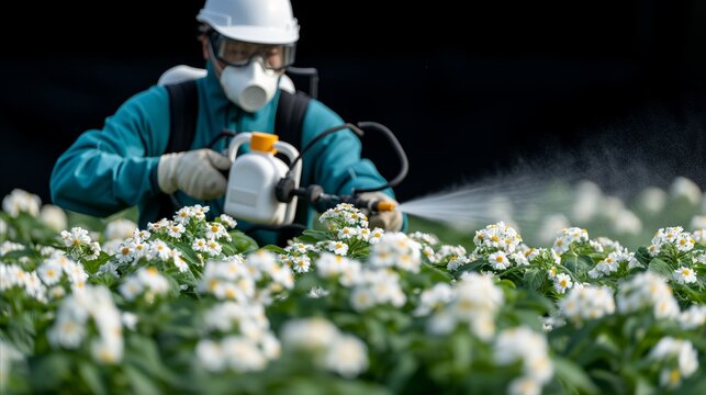 Person Spraying Pesticide on Flower