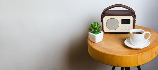 Start Your Day: Coffee and News on Wooden Table