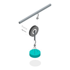 3D Isometric Flat Vector Illustration of Pulley Types, Science Experiment. Item 1