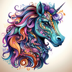 Unicorn in fairytale - Colorful Unicorn Illustration isolated background