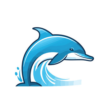 Color photo of a simple logo of a dolphin.