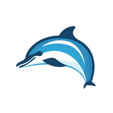 Color photo of a simple logo of a dolphin.