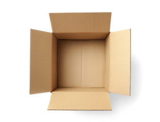 Open Empty Cardboard Box Isolated on White  transparent background. top view, png
