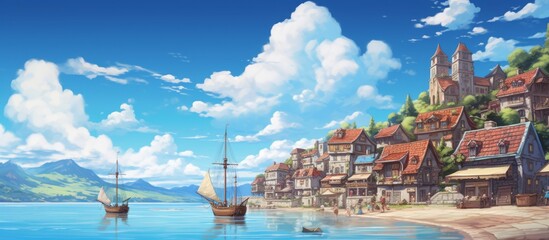 a quaint coastal village among the bustling market stalls and colorful houses.