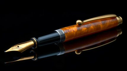 Fountain Pen With Gold Trim on Black Background