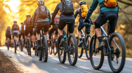 Group of People Riding Bikes Down a Road