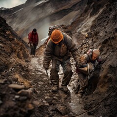 A moment of assistance, with one person helping another navigate a challenging terrain. The image emphasizes the human connection and resilience inherent in extending a helping hand. 