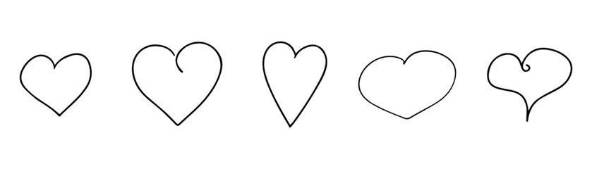Heart doodle. Line heart. Valentine day icons. Sketch drawing love hearts.  Stock Vector