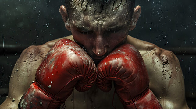 close up of a beaten up boxer